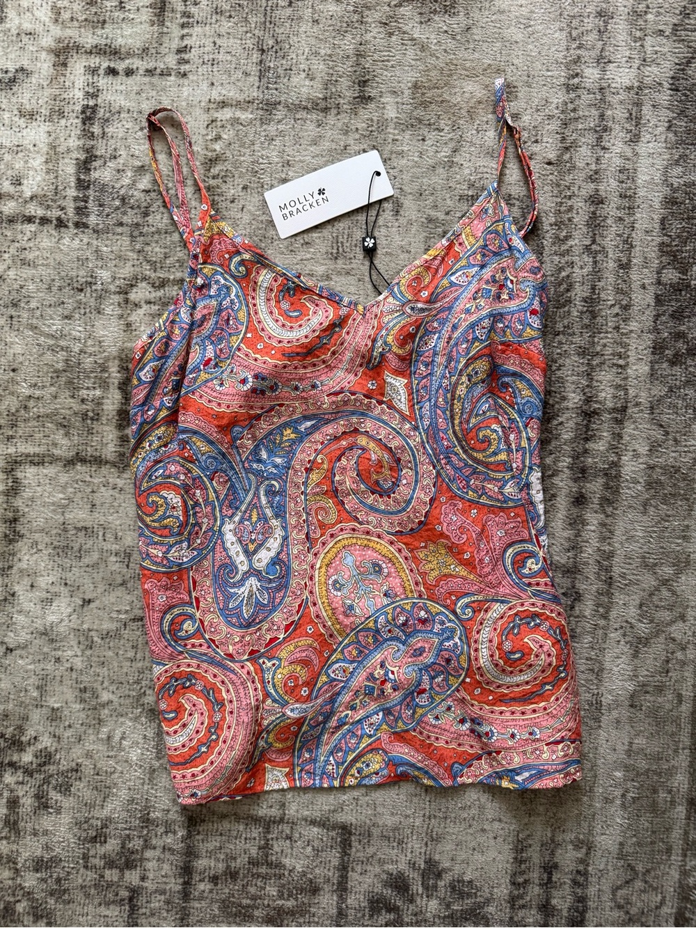 Molly Bracken Coral & Blue Paisley Satin Cami